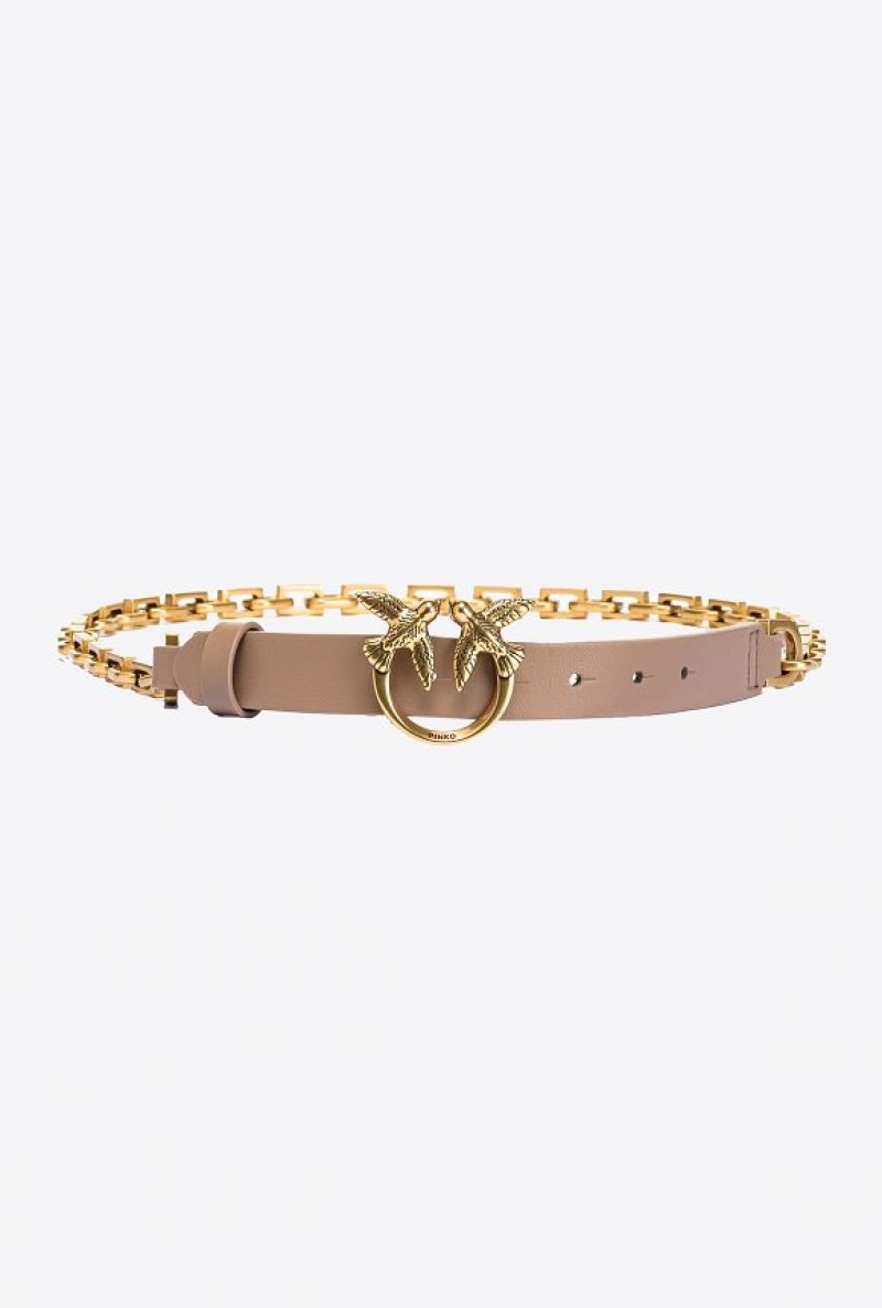 Pinko Thin Love Birds Belt With Chain 2cm Zlaté | SN-PKO34203