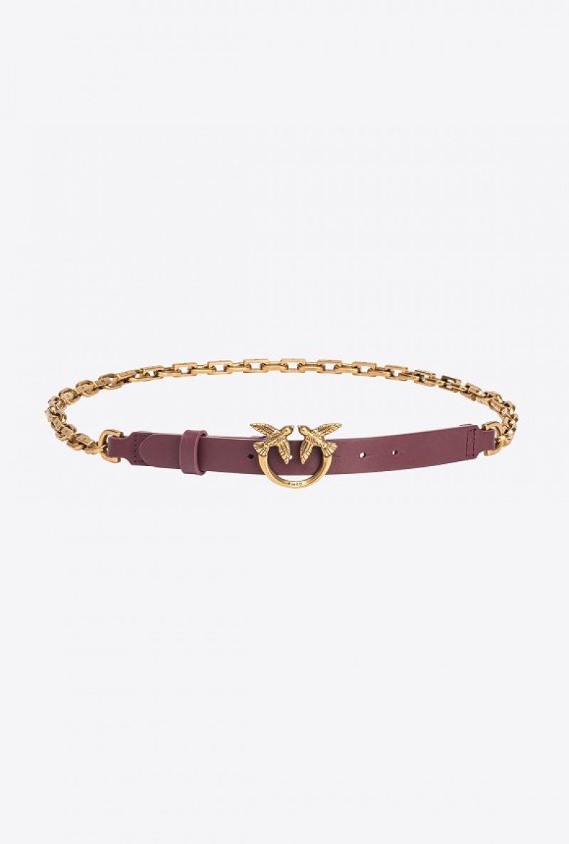 Pinko Thin Love Birds Belt With Chain 2cm Zlaté | SN-PKO34204