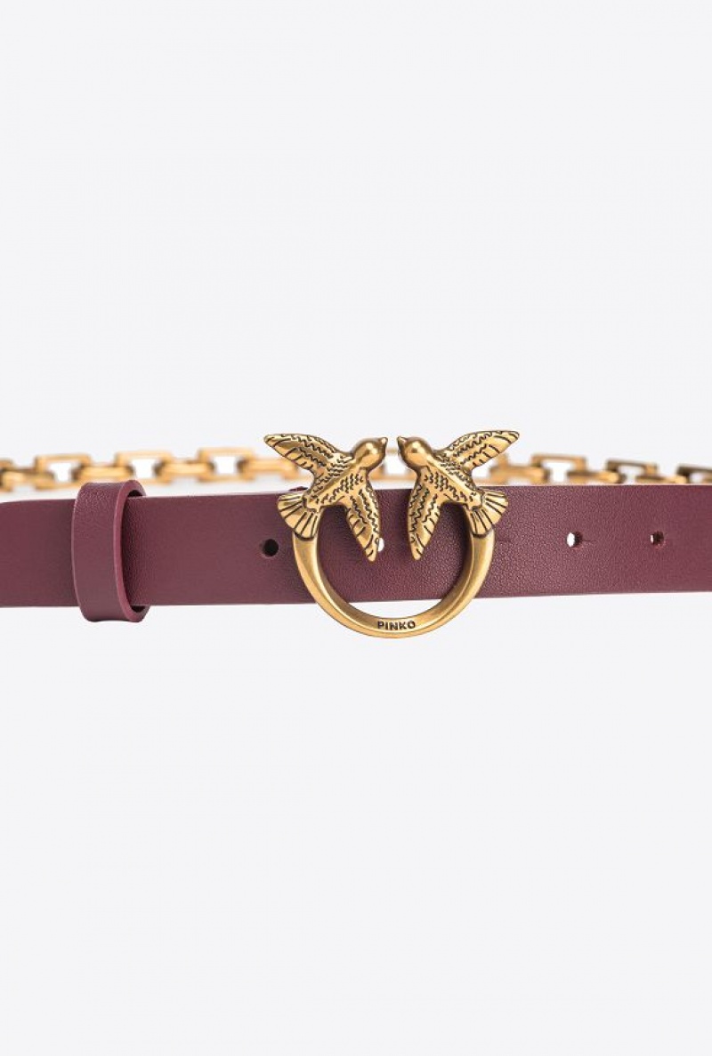 Pinko Thin Love Birds Belt With Chain 2cm Zlaté | SN-PKO34204