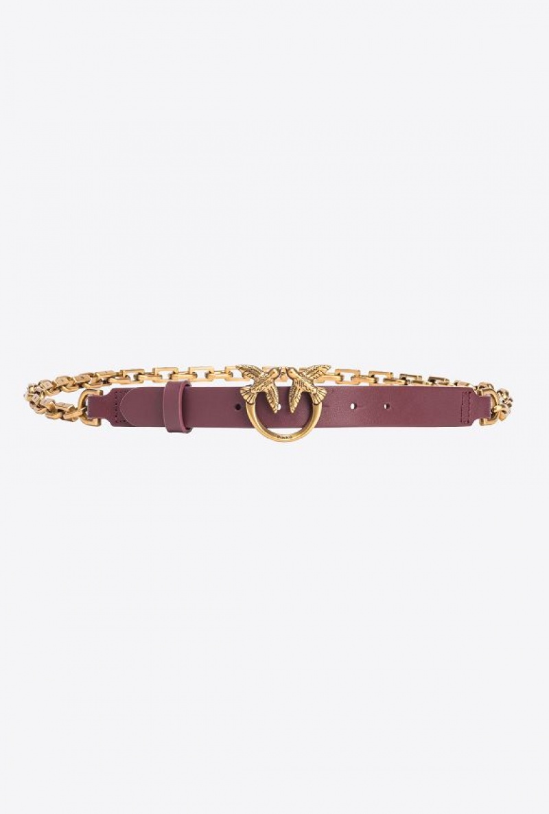 Pinko Thin Love Birds Belt With Chain 2cm Zlaté | SN-PKO34204