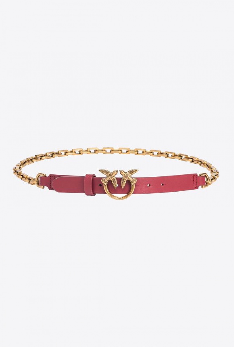 Pinko Thin Love Birds Belt With Chain 2cm Zlaté | SN-PKO34205