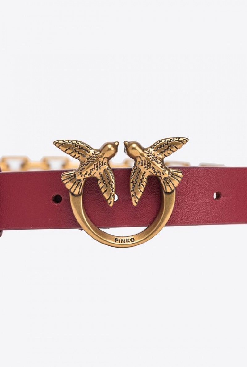 Pinko Thin Love Birds Belt With Chain 2cm Zlaté | SN-PKO34205