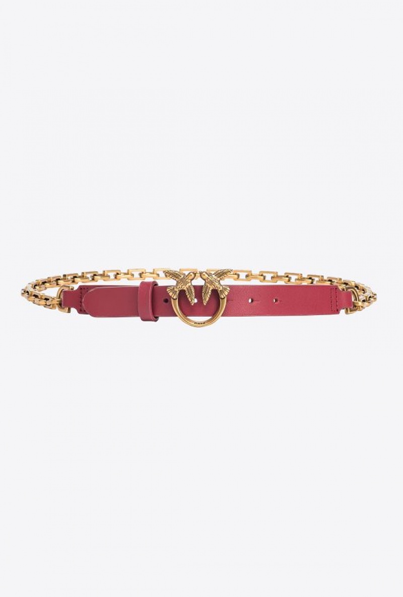 Pinko Thin Love Birds Belt With Chain 2cm Zlaté | SN-PKO34205