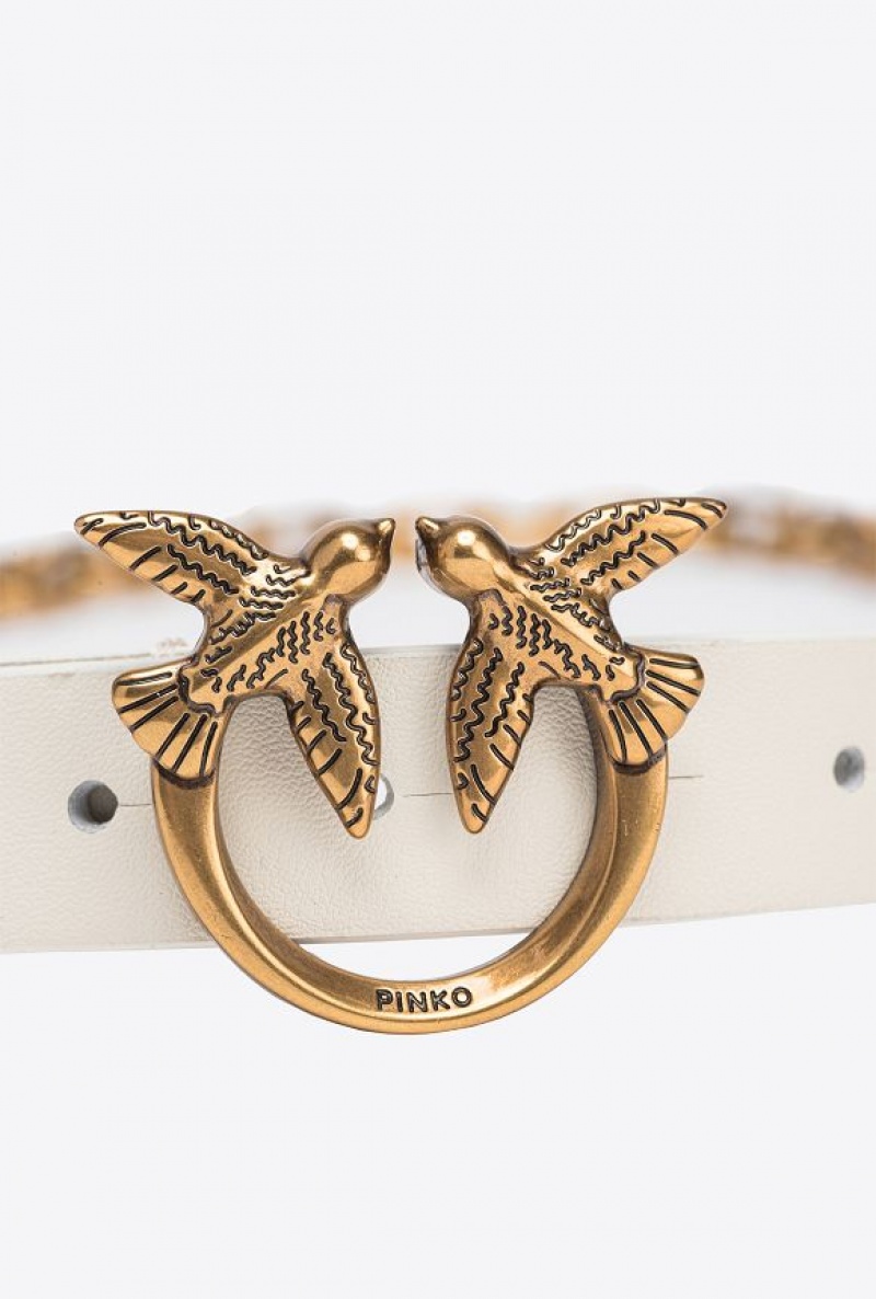 Pinko Thin Love Birds Belt With Chain 2cm Bílé Bílé Zlaté | SN-PKO34206