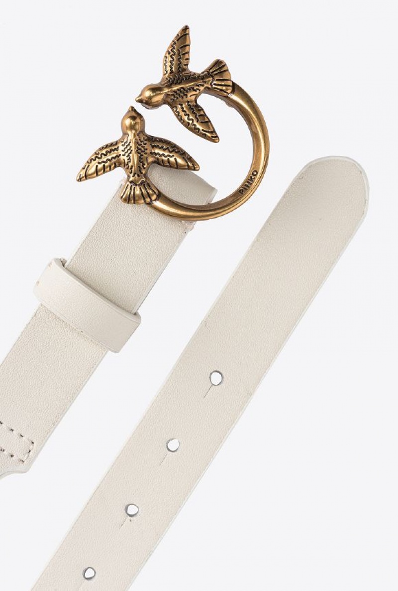 Pinko Thin Love Birds Belt With Chain 2cm Bílé Bílé Zlaté | SN-PKO34206