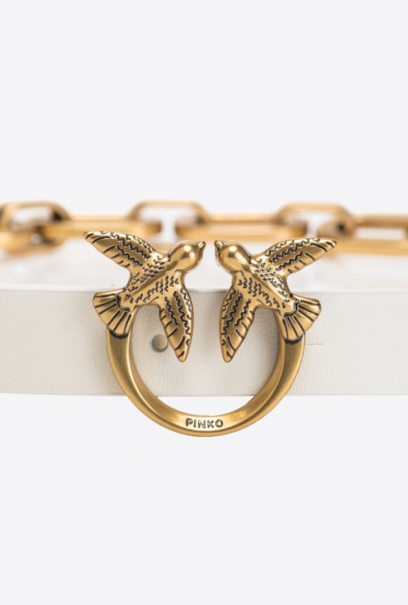 Pinko Thin Love Birds Belt With Chain Bílé Bílé Zlaté | SN-PKO34166