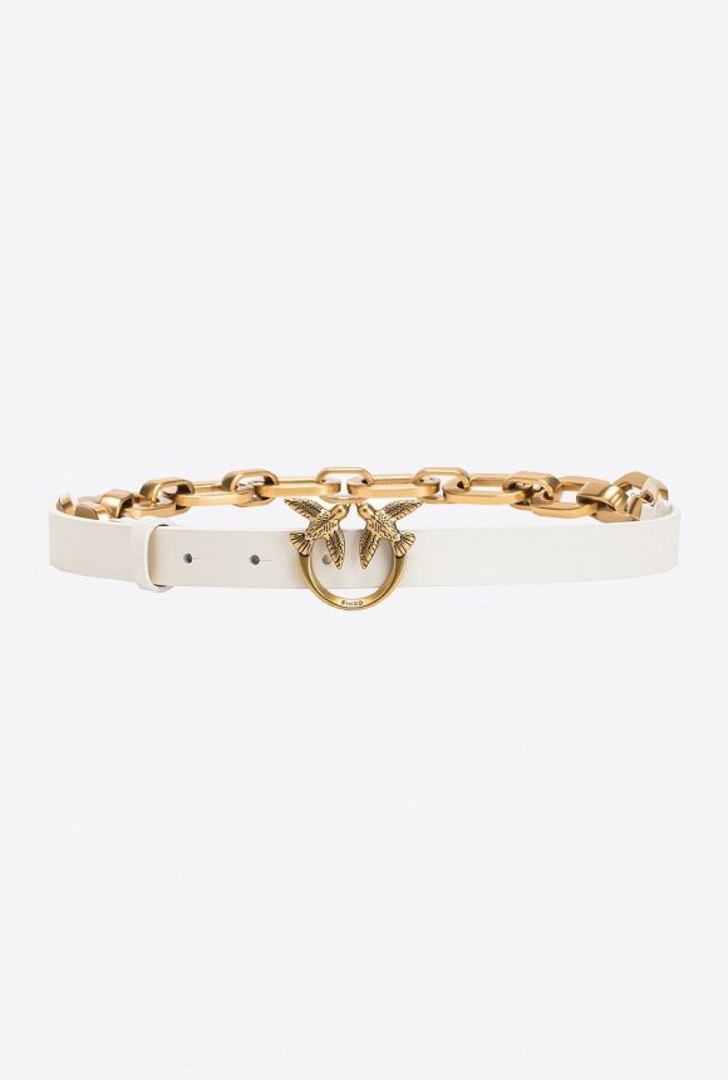 Pinko Thin Love Birds Belt With Chain Bílé Bílé Zlaté | SN-PKO34166