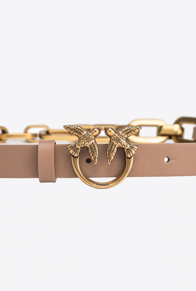 Pinko Thin Love Birds Belt With Chain Zlaté | SN-PKO34208