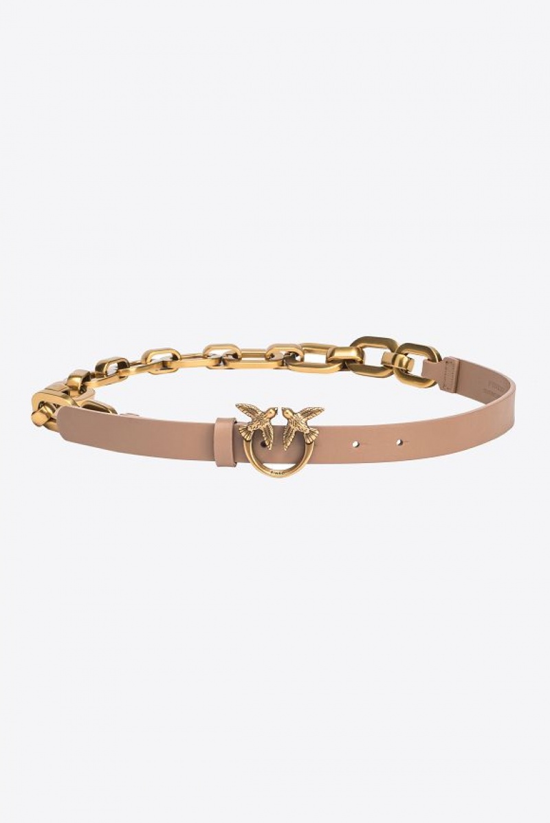 Pinko Thin Love Birds Belt With Chain Zlaté | SN-PKO34208