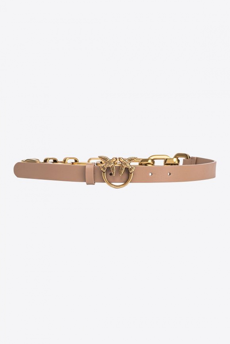 Pinko Thin Love Birds Belt With Chain Zlaté | SN-PKO34208