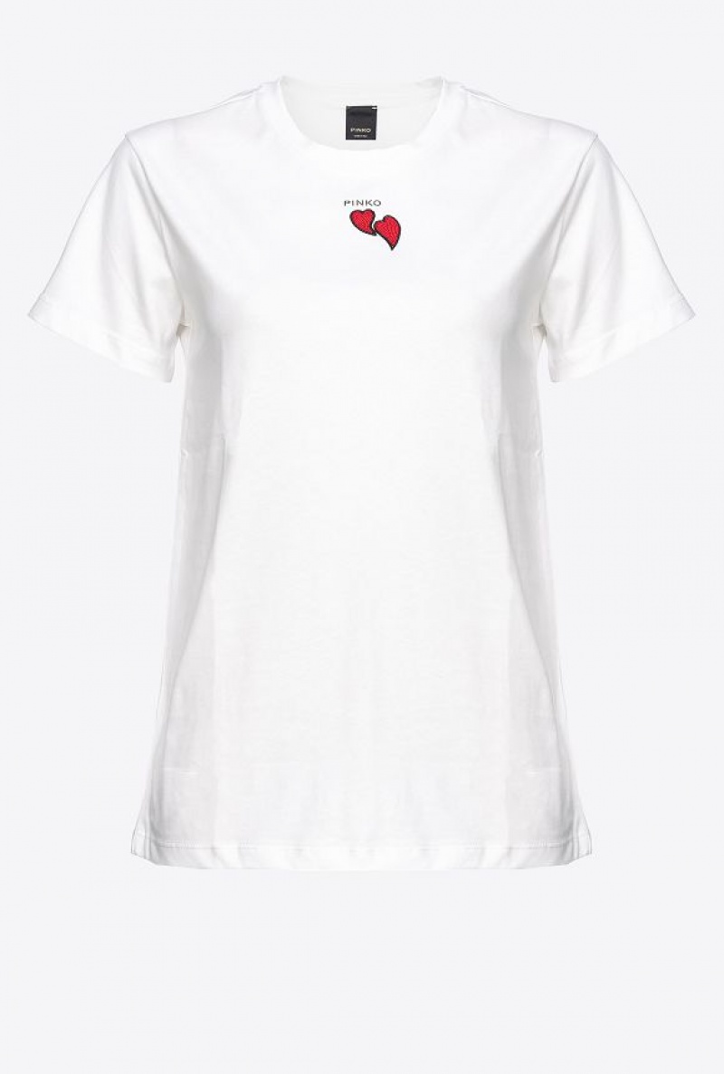 Pinko T-shirt With Heart Embroidery Bílé | SN-PKO33235