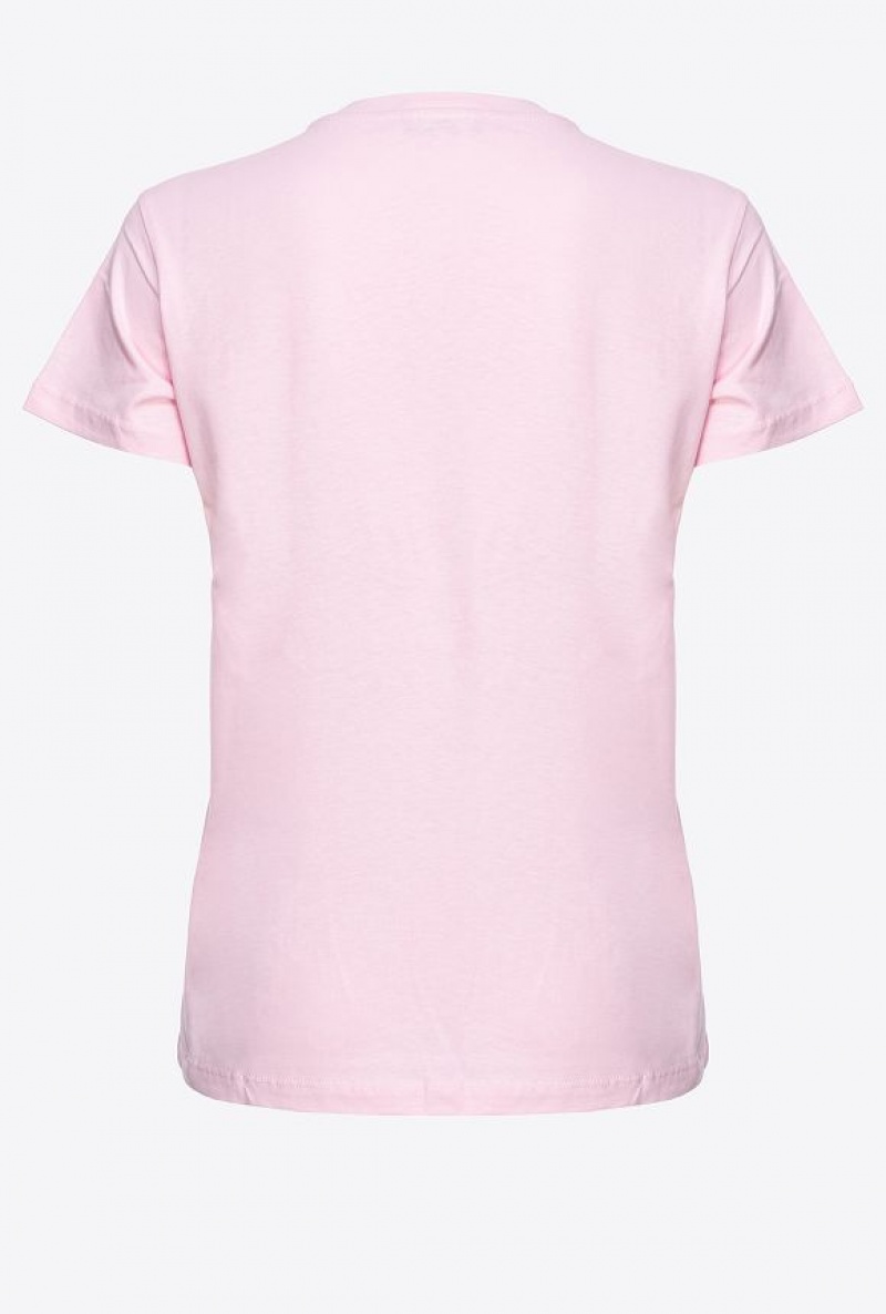 Pinko T-shirt With Heart Embroidery Růžové Fialové | SN-PKO33234