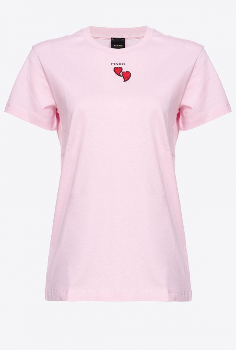 Pinko T-shirt With Heart Embroidery Růžové Fialové | SN-PKO33234