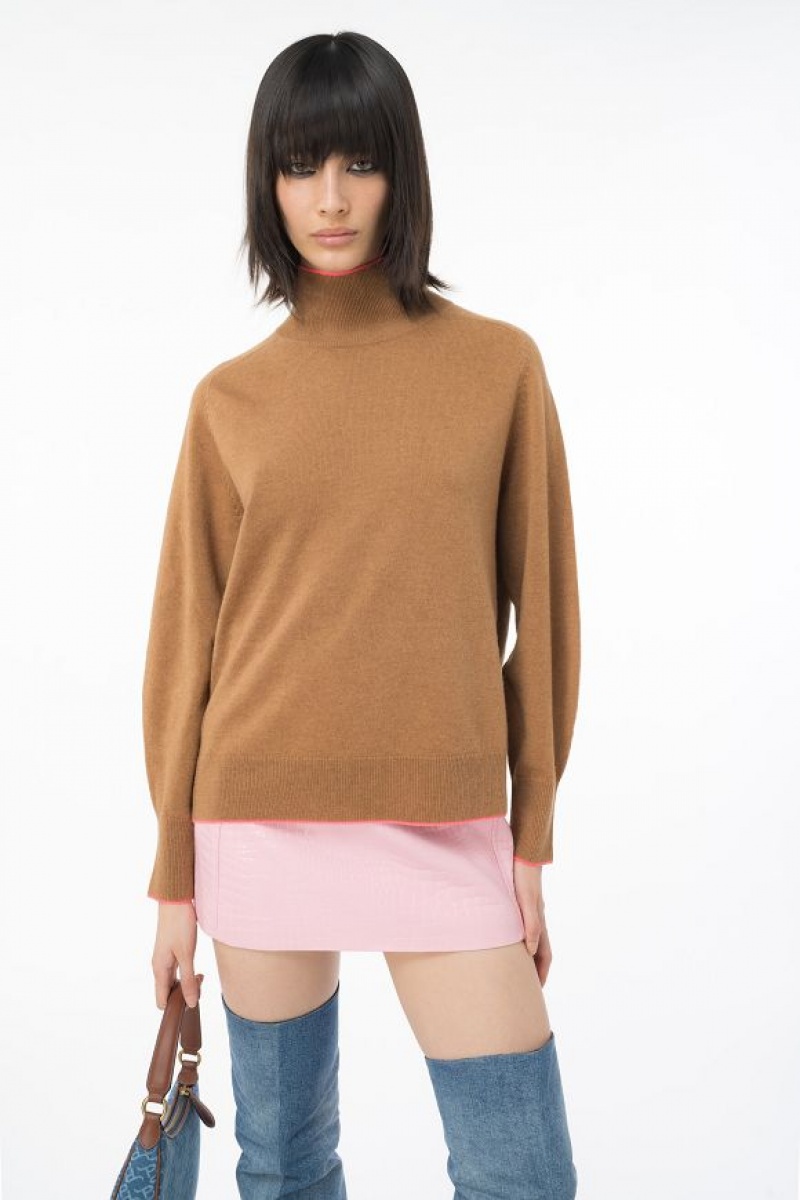 Pinko Turtleneck With Contrasting Edging Hnědé | SN-PKO33531