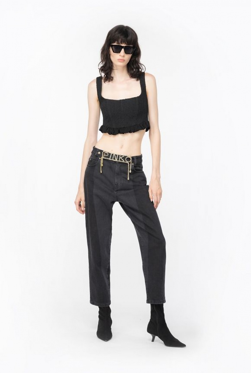 Pinko Tweed Crop Top Černé | SN-PKO33975