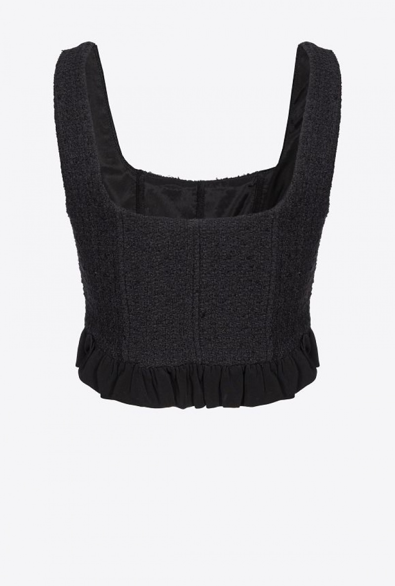 Pinko Tweed Crop Top Černé | SN-PKO33975