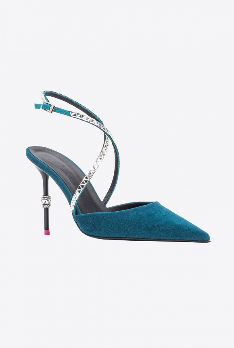 Pinko Velvet Slingbacks With Rhinestones Blankyt Blankyt | SN-PKO34158