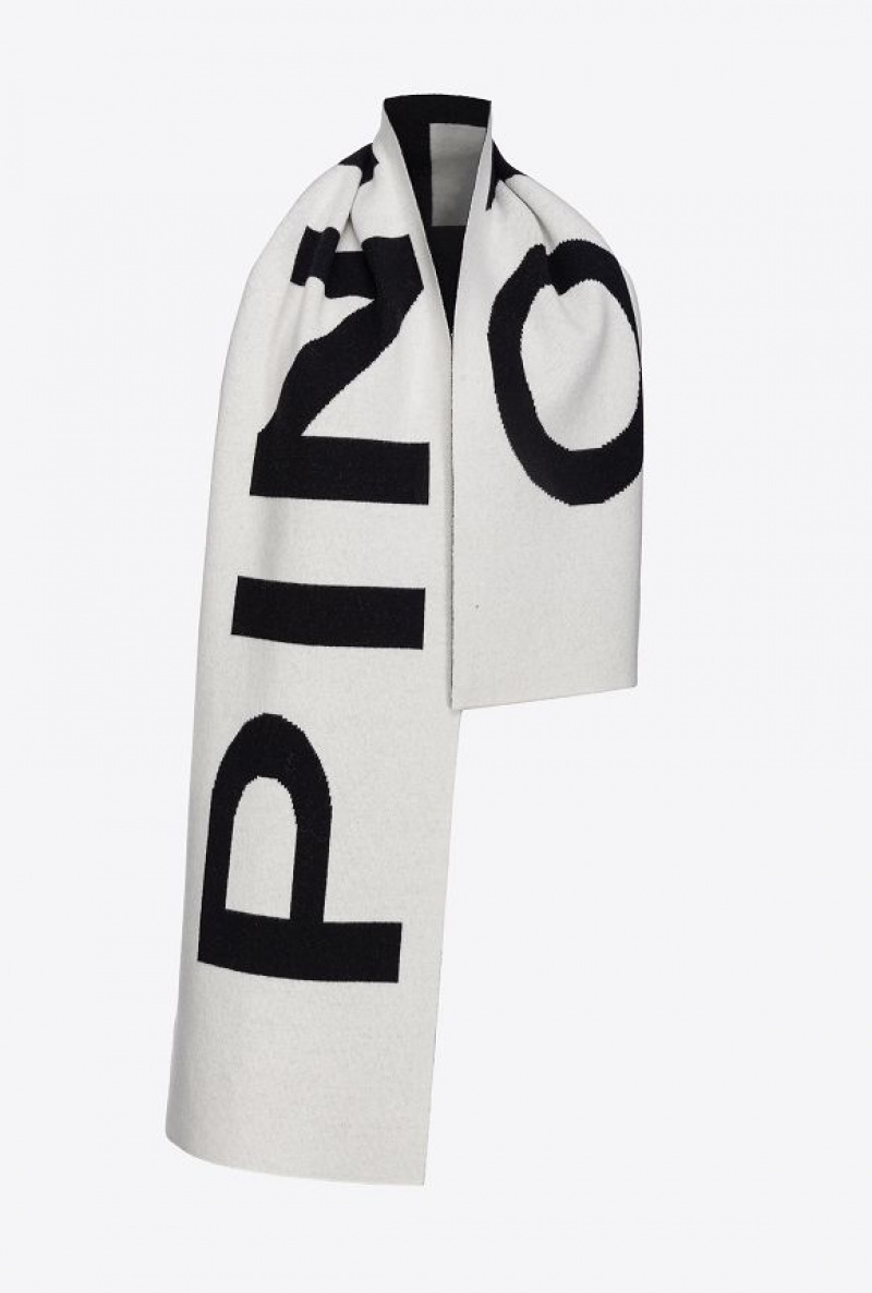 Pinko Vlna And Cashmere Scarf With Large Logo Bílé Černé | SN-PKO34390