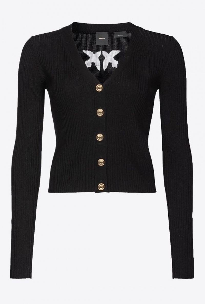 Pinko Vlna Cardigan With Logo Černé | SN-PKO33557