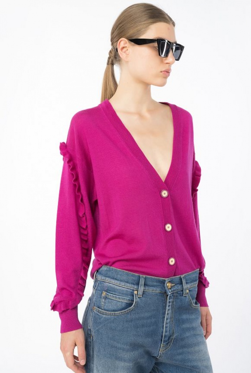 Pinko Vlna Cardigan With Ruching Fialové | SN-PKO33494