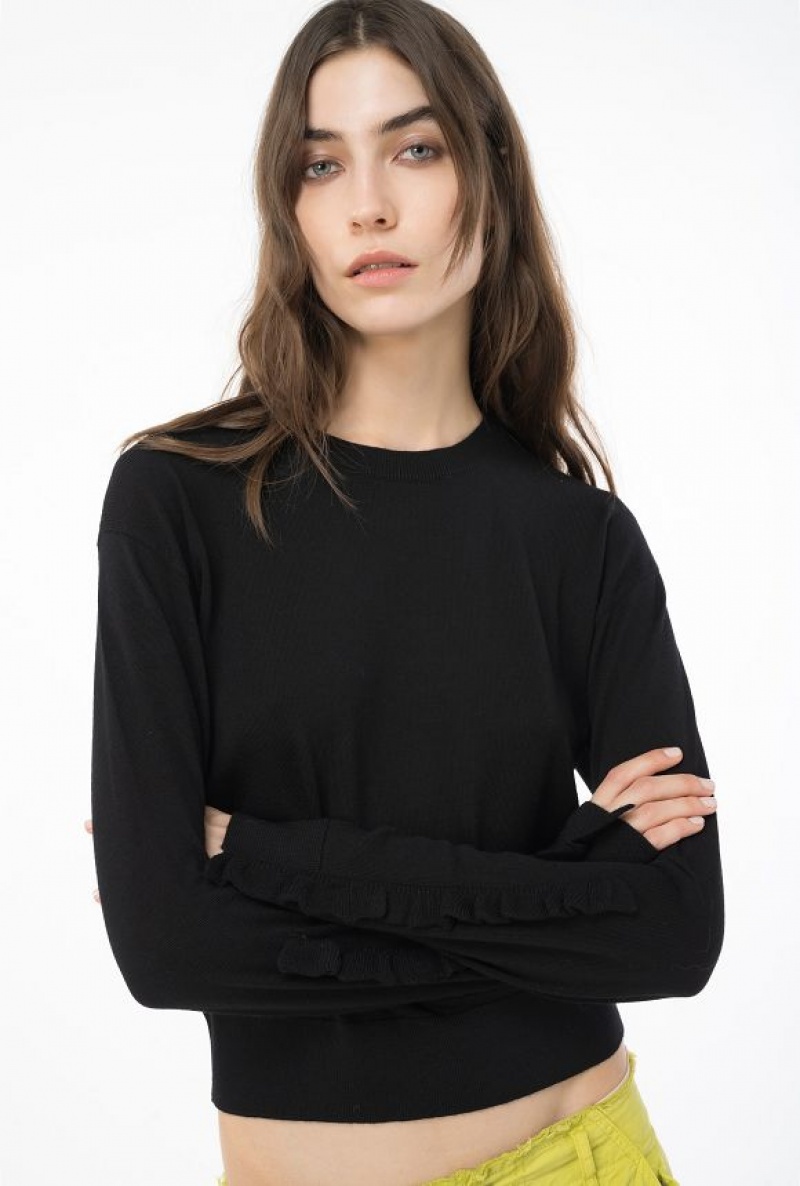 Pinko Vlna Pullover With Ruching Černé | SN-PKO33560