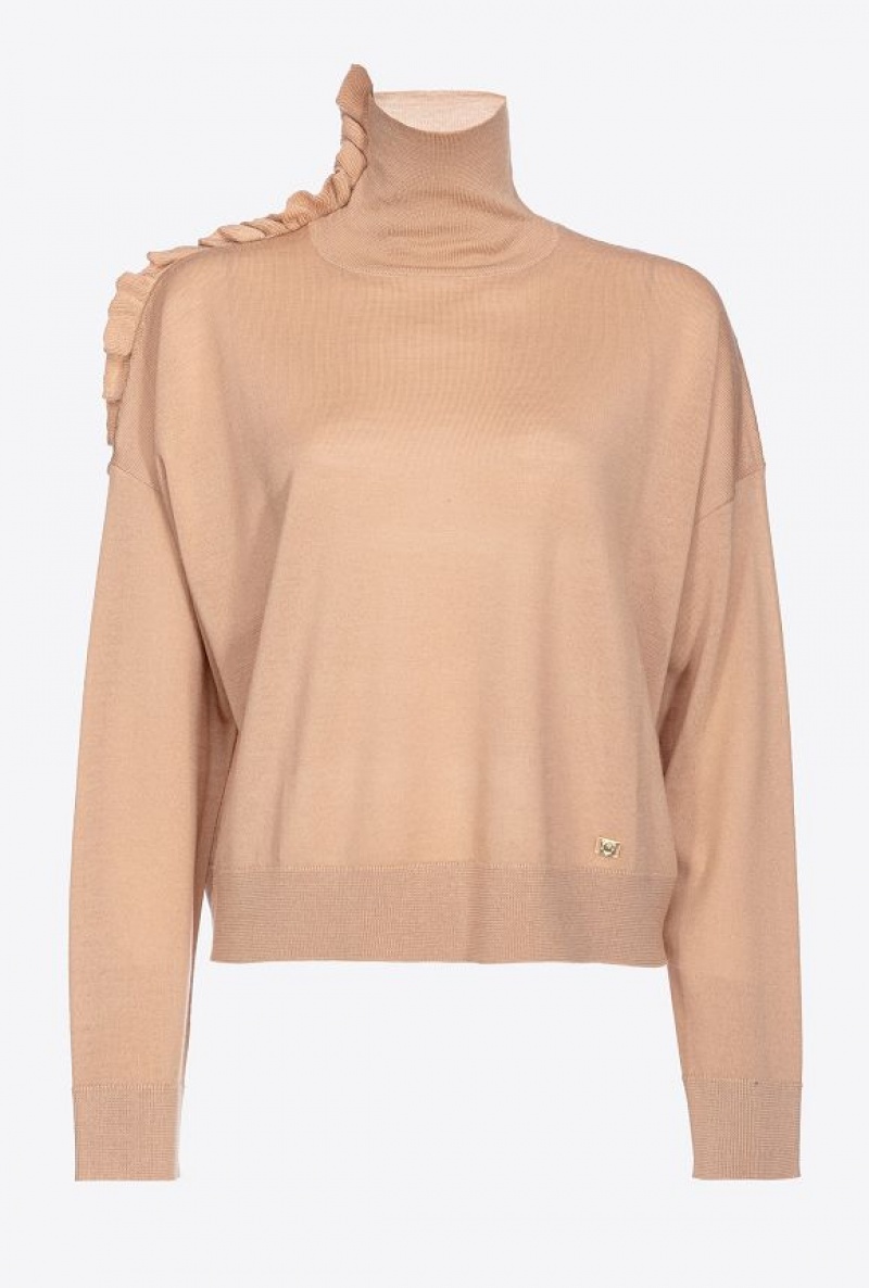 Pinko Vlna Turtleneck With Ruching Béžový | SN-PKO33453