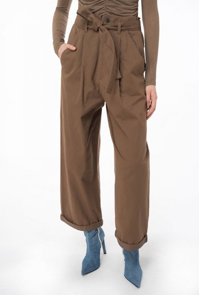 Pinko Washed Bavlněné Široké-leg Trousers Čokolády | SN-PKO33828