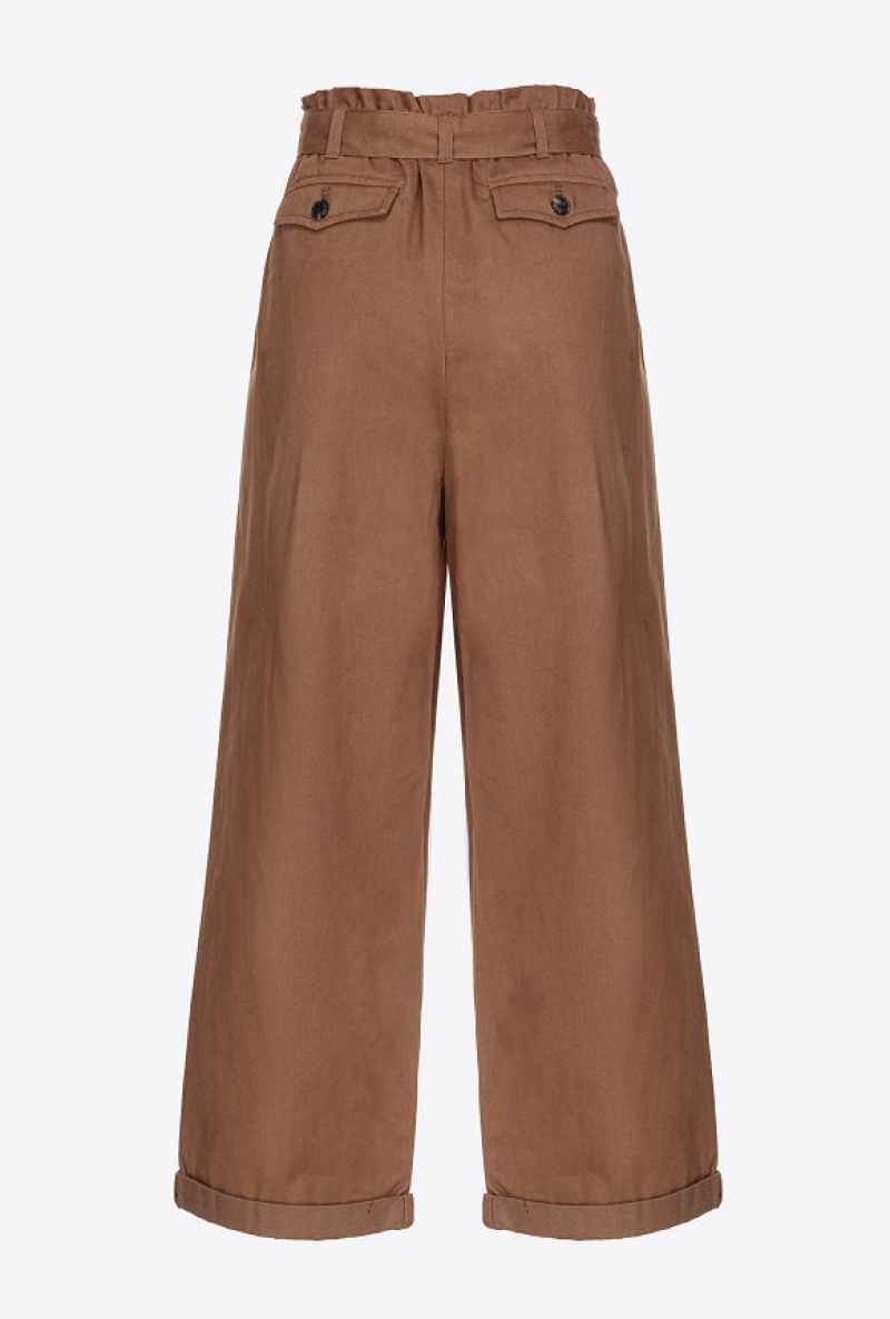 Pinko Washed Bavlněné Široké-leg Trousers Čokolády | SN-PKO33828