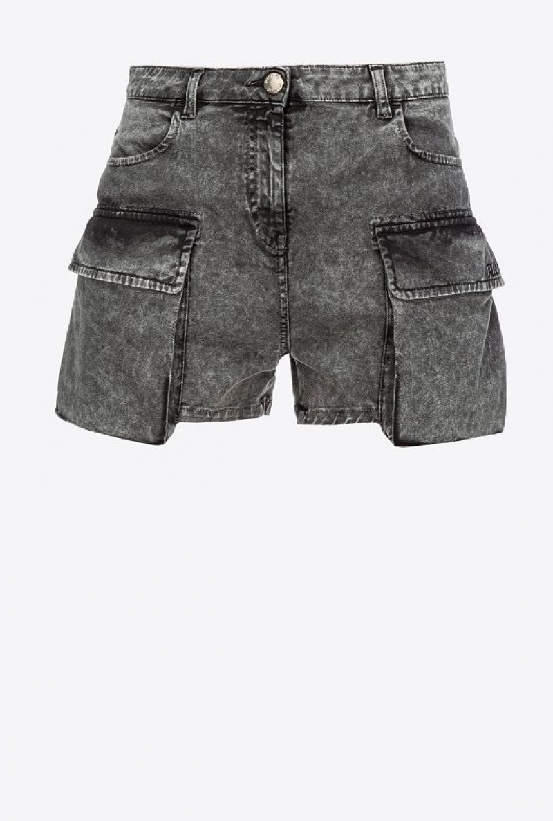 Pinko Washed Drill Cargo Shorts Černé | SN-PKO33997