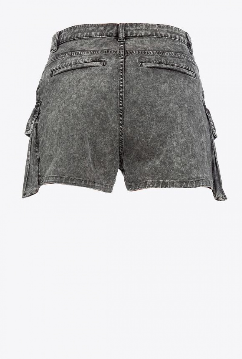 Pinko Washed Drill Cargo Shorts Černé | SN-PKO33997