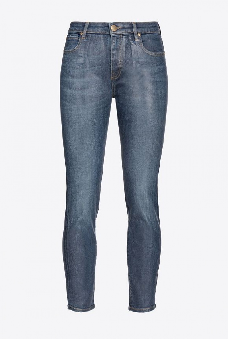 Pinko Wet-look Denim Hubená Jeans Tmavě Blankyt Světle Modré | SN-PKO34012