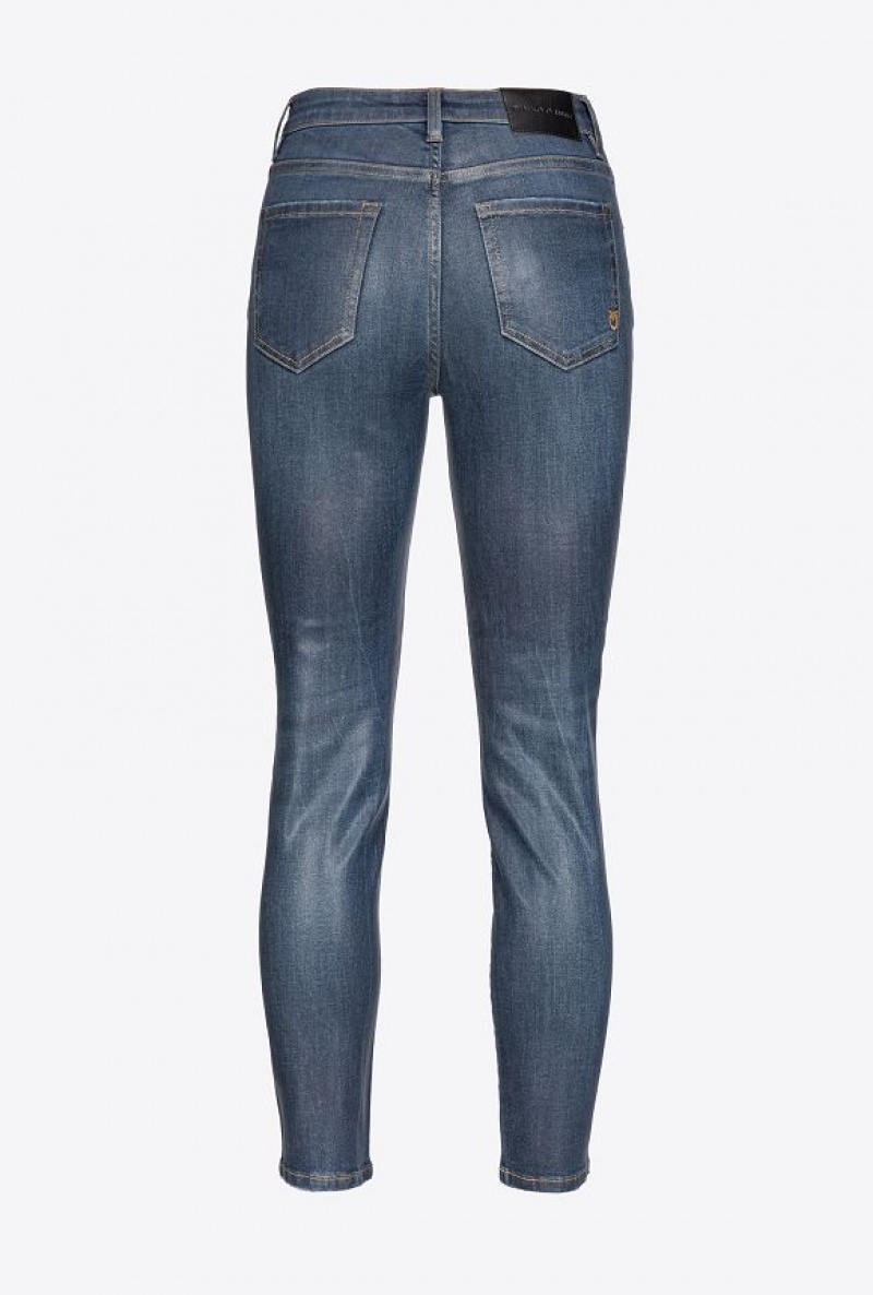 Pinko Wet-look Denim Hubená Jeans Tmavě Blankyt Světle Modré | SN-PKO34012