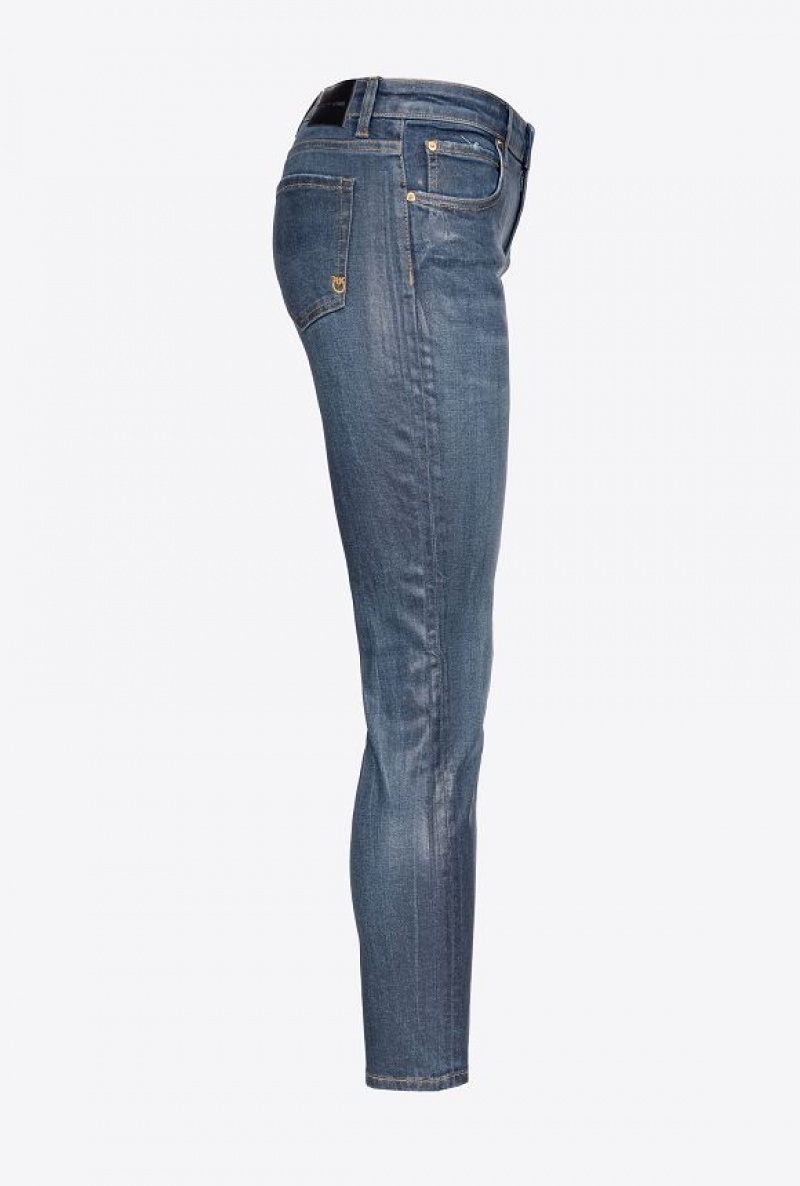 Pinko Wet-look Denim Hubená Jeans Tmavě Blankyt Světle Modré | SN-PKO34012