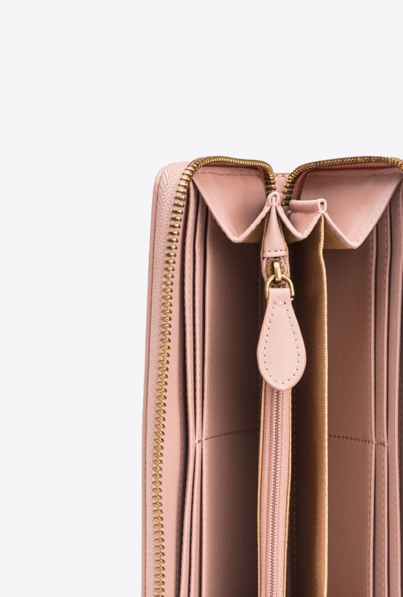 Pinko Zip-around Læder Purse Růžové Růžové Zlaté | SN-PKO34281