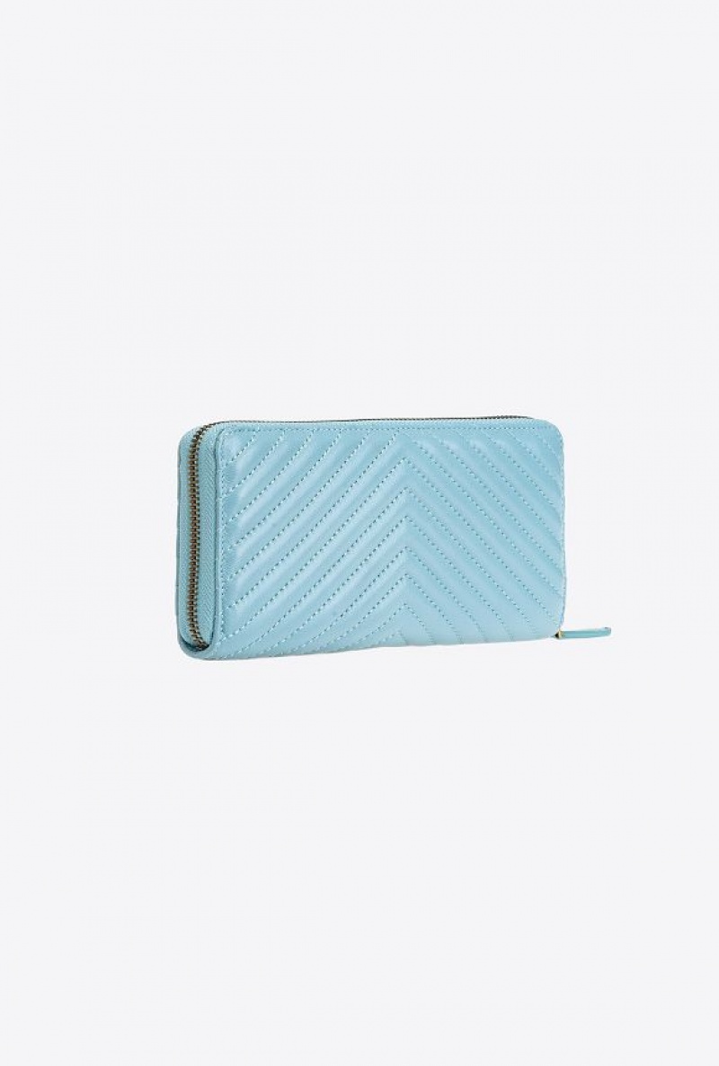 Pinko Zip-around Wallet In Chevron-patterned Nappa Læder Blankyt Zlaté | SN-PKO34283