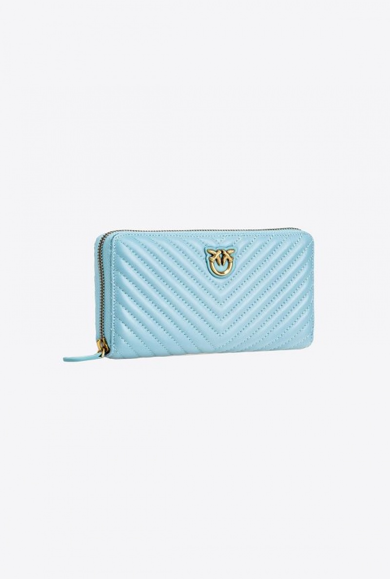 Pinko Zip-around Wallet In Chevron-patterned Nappa Læder Blankyt Zlaté | SN-PKO34283