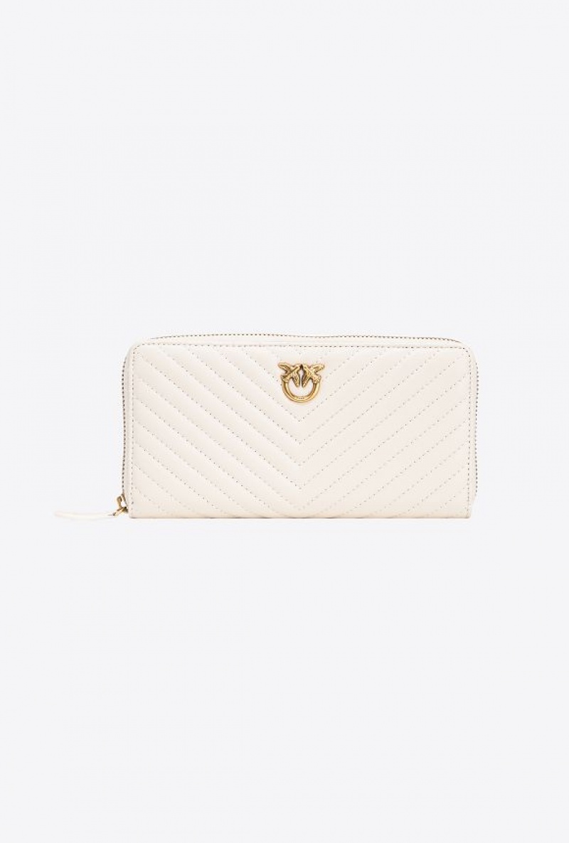 Pinko Zip-around Wallet In Chevron-patterned Nappa Læder Bílé Bílé Zlaté | SN-PKO34284