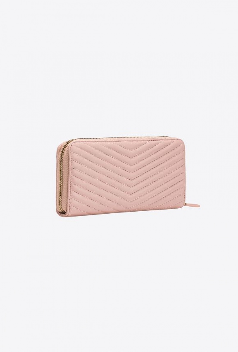 Pinko Zip-around Wallet In Chevron-patterned Nappa Læder Růžové Růžové Zlaté | SN-PKO34285