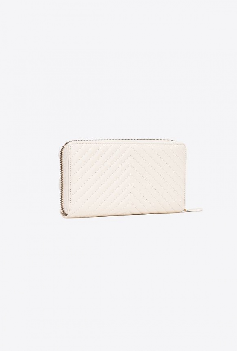 Pinko Zip-around Wallet In Chevron-patterned Nappa Læder Bílé Bílé Zlaté | SN-PKO34329