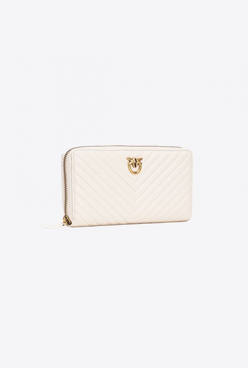 Pinko Zip-around Wallet In Chevron-patterned Nappa Læder Bílé Bílé Zlaté | SN-PKO34329