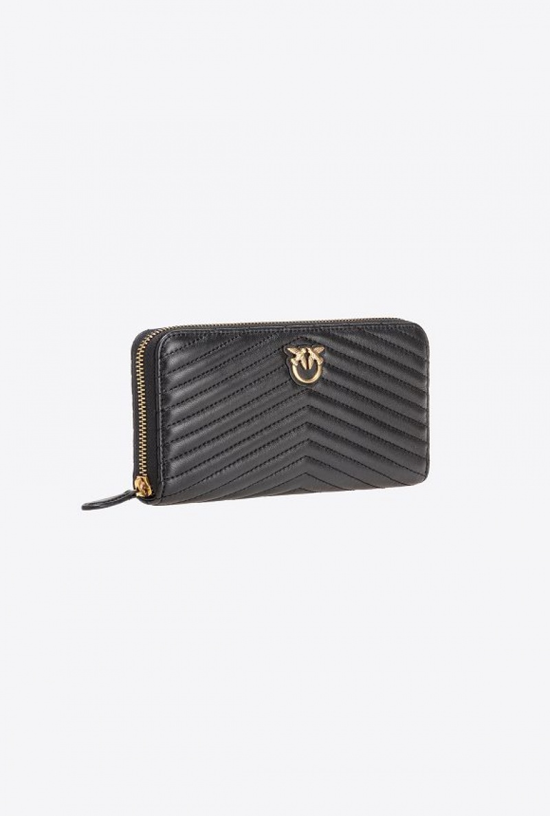 Pinko Zip-around Wallet In Chevron-patterned Nappa Læder Černé Zlaté | SN-PKO34331