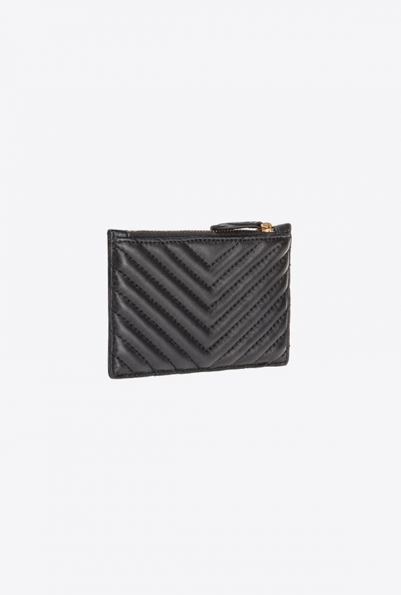 Pinko Zipped Chevron-patterned Card Holder Černé Zlaté | SN-PKO34273