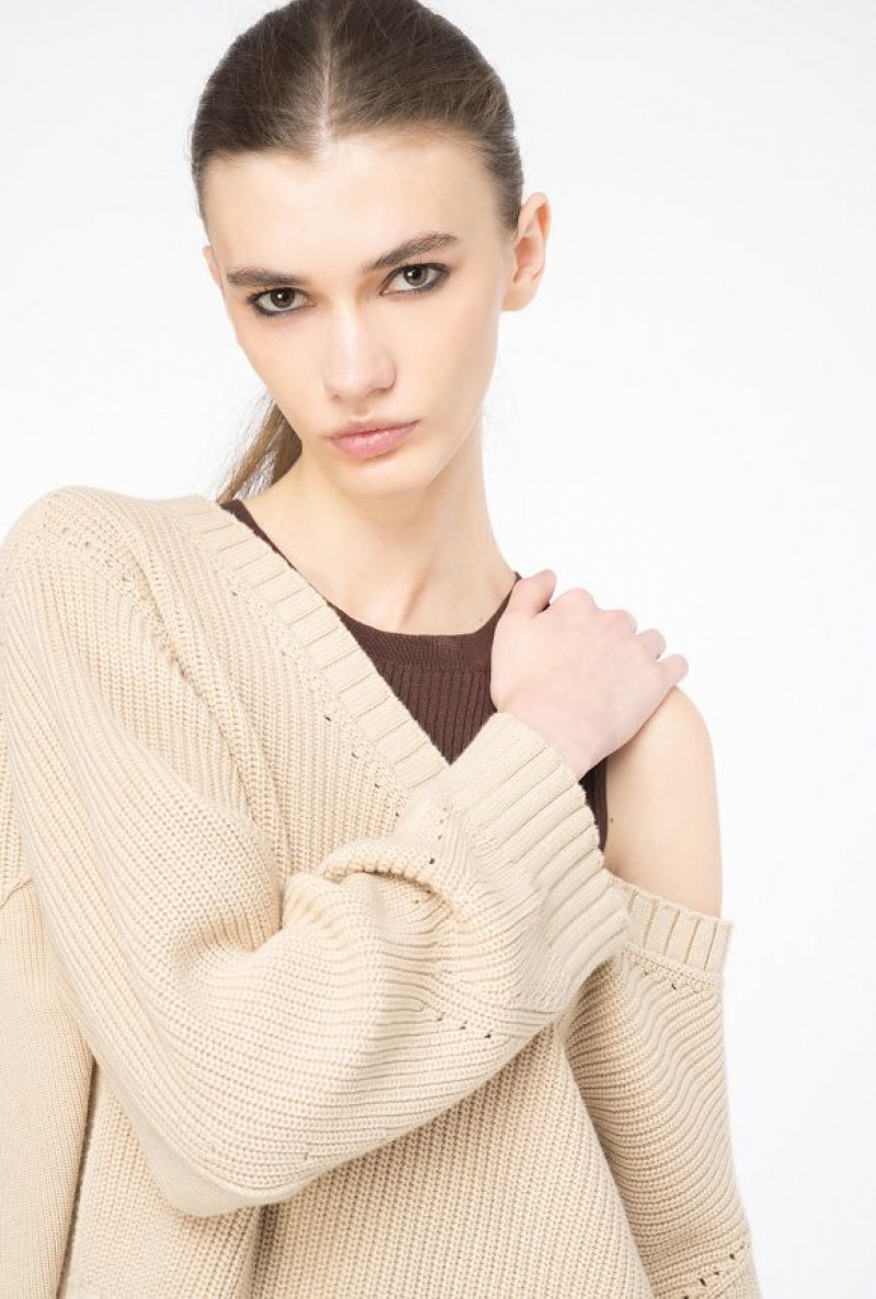 Pinko Žebrovaný Bavlněné And Cashmere Pullover Béžový | SN-PKO33228