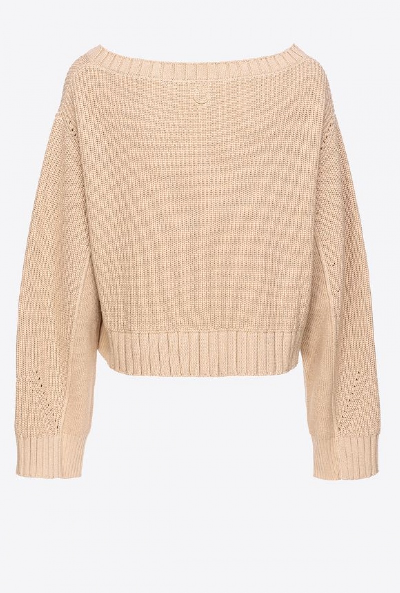 Pinko Žebrovaný Bavlněné And Cashmere Pullover Béžový | SN-PKO33228