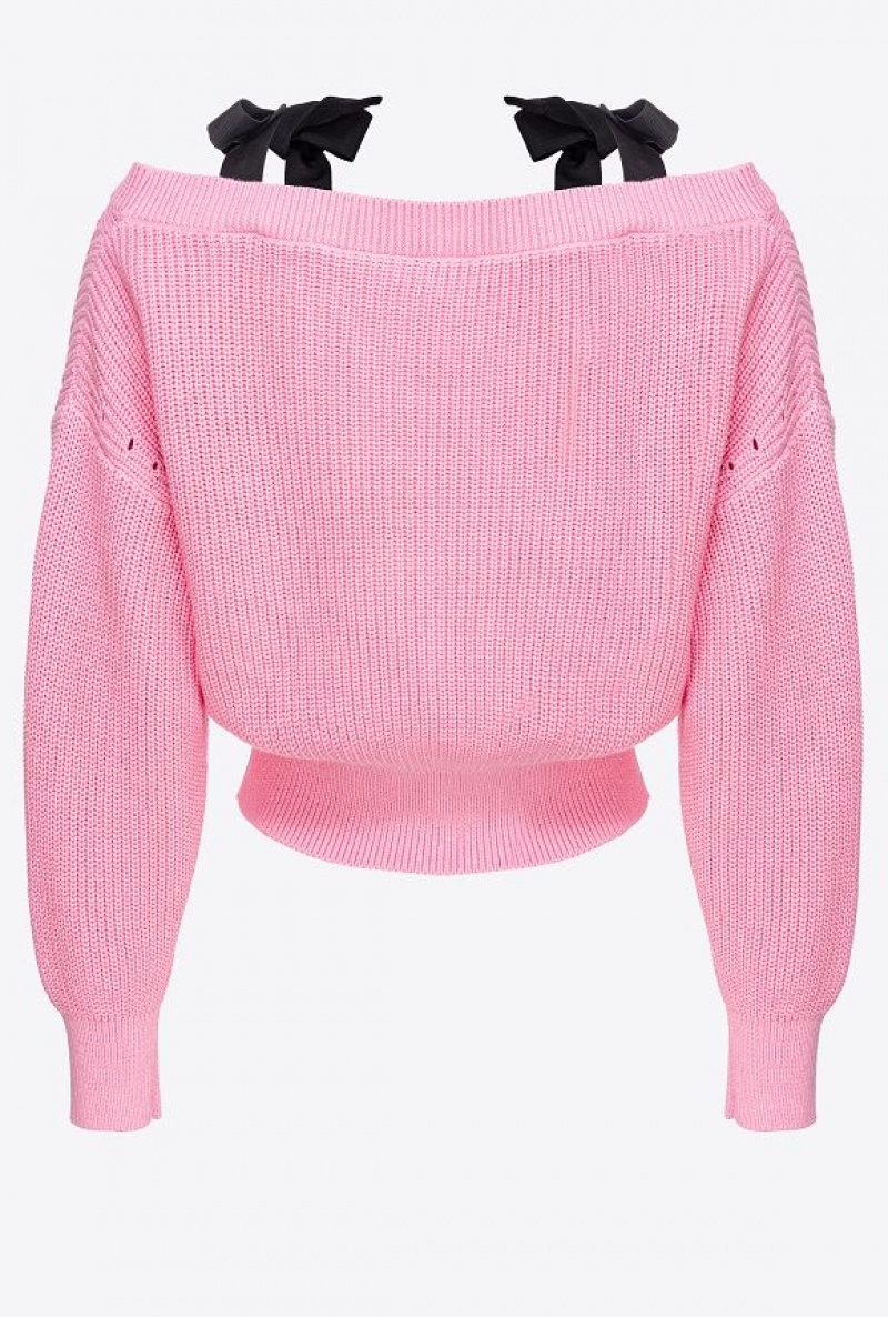 Pinko Žebrovaný Cardigan With Ribbon Shoulder Straps Růžové | SN-PKO33398