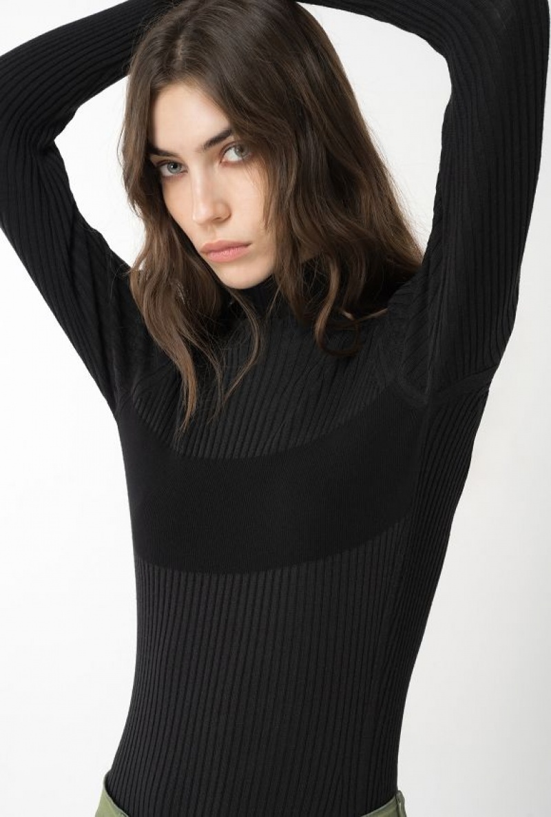 Pinko Žebrovaný Knit Turtleneck Černé | SN-PKO33392