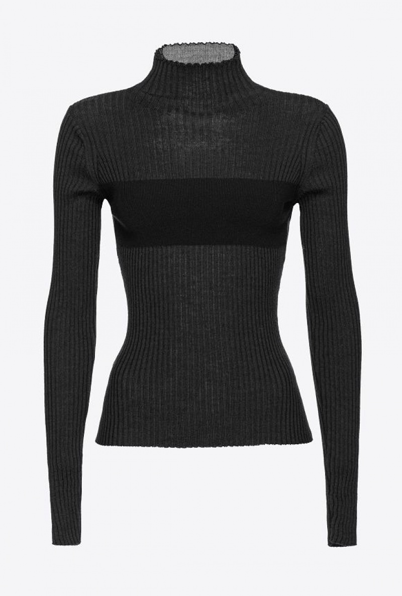 Pinko Žebrovaný Knit Turtleneck Černé | SN-PKO33392