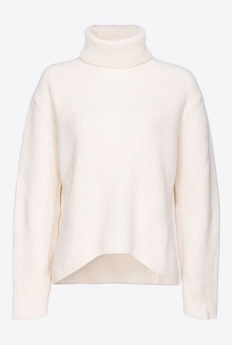 Pinko Žebrovaný Turtleneck Svetrové Světle Žluté Krém Bílé | SN-PKO33546