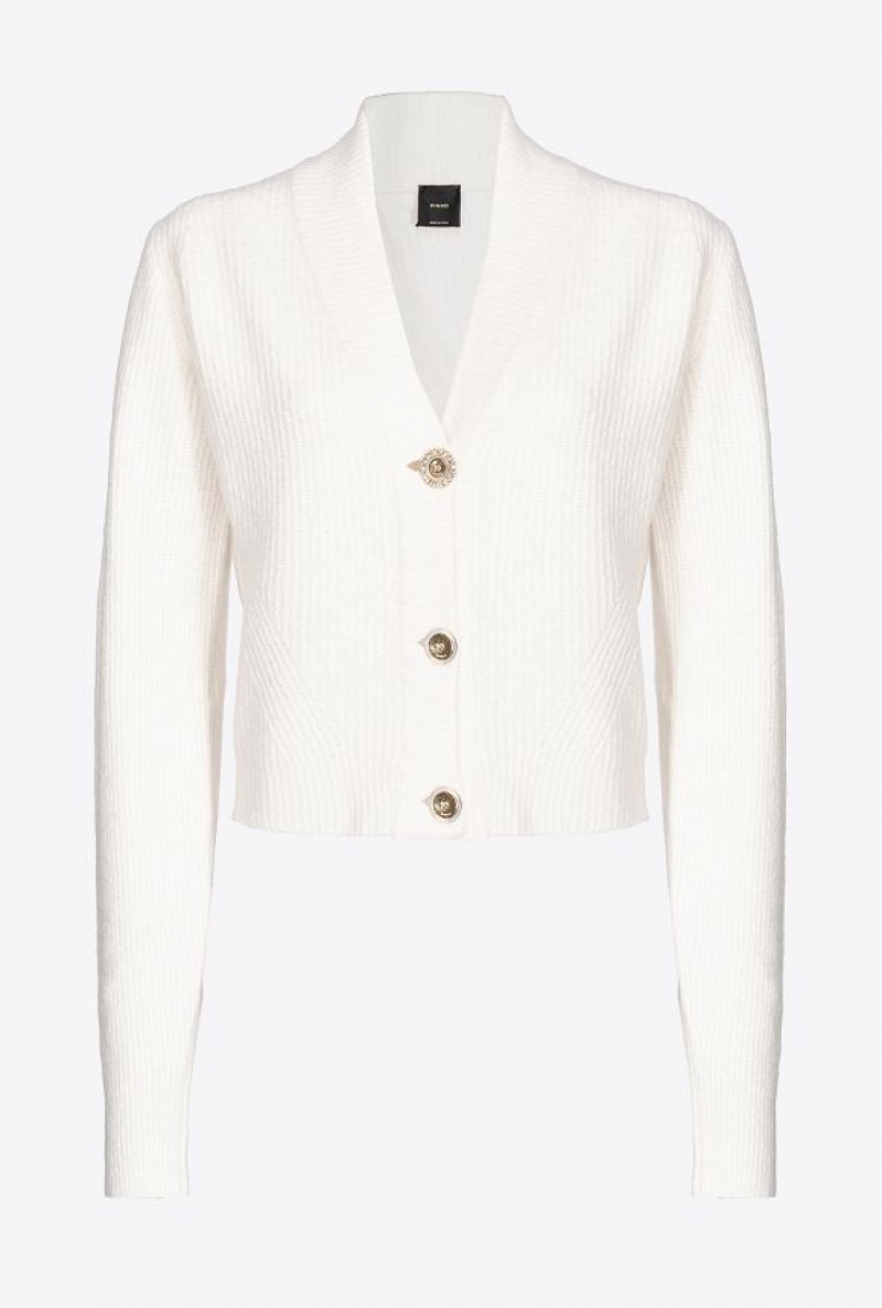 Pinko Žebrovaný Vlna Cardigan Bílé | SN-PKO33506