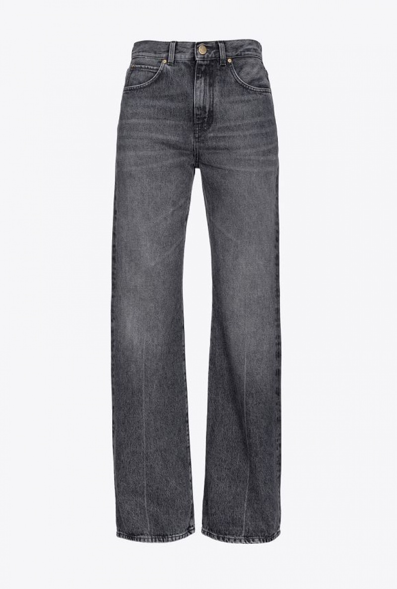 Pinko Široké-leg Black Denim Jeans Tmavě Šedé Blankyt Světle Modré | SN-PKO34032